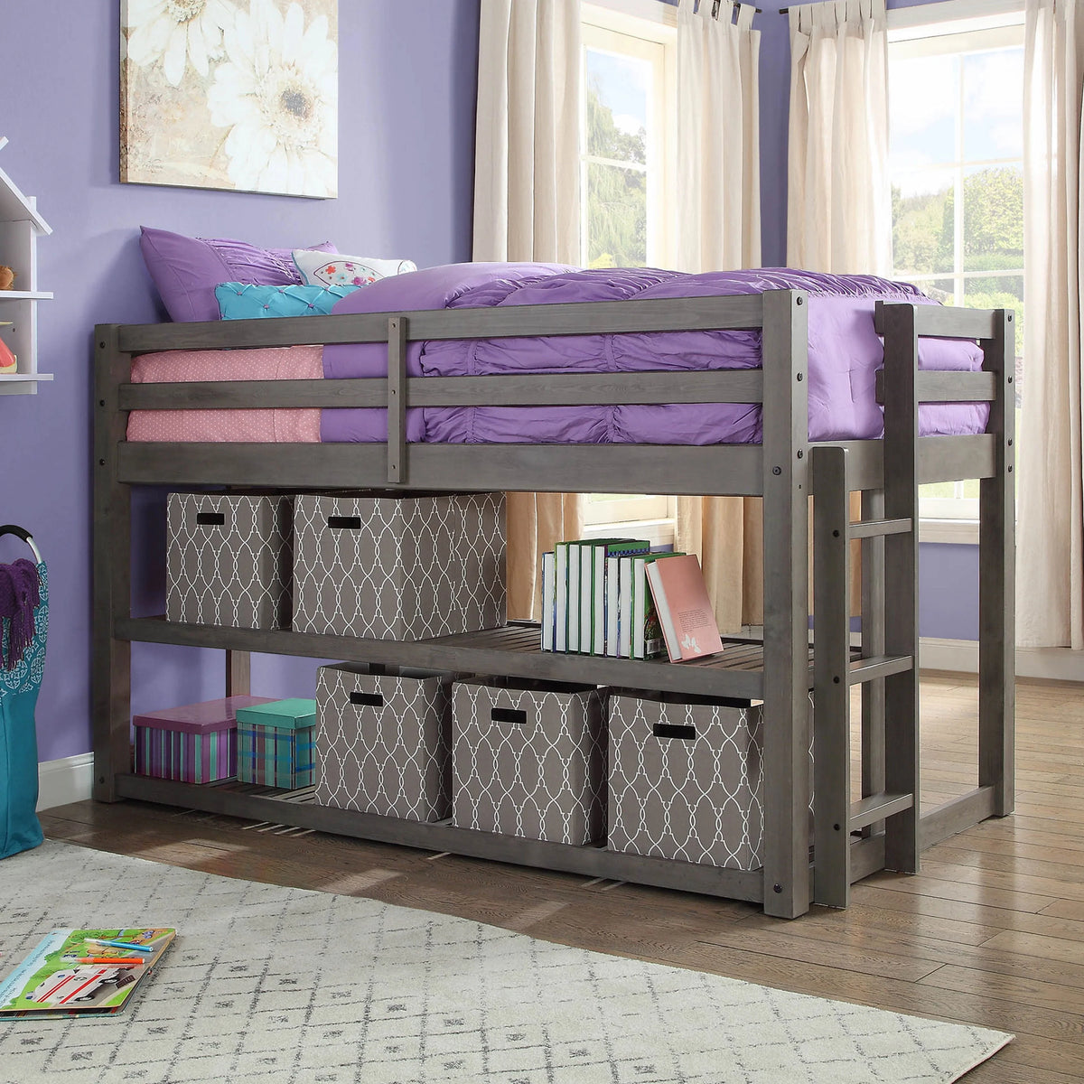 Black Twin Loft Storage Bed W85771