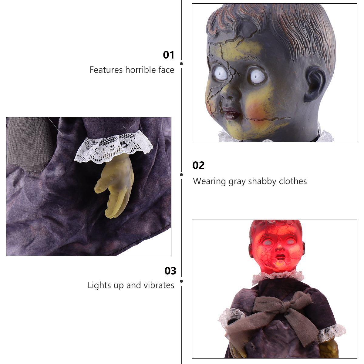 Halloween Scary Dolls, 1 PC Voice-activated Induction Glowing Walking Doll N8191