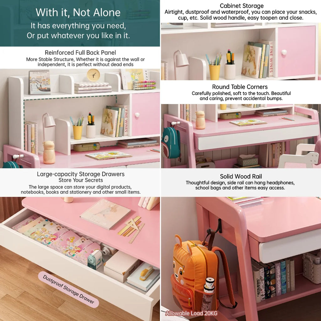 Pink Adjustable Height Kids Desk and Chair Set L4401
