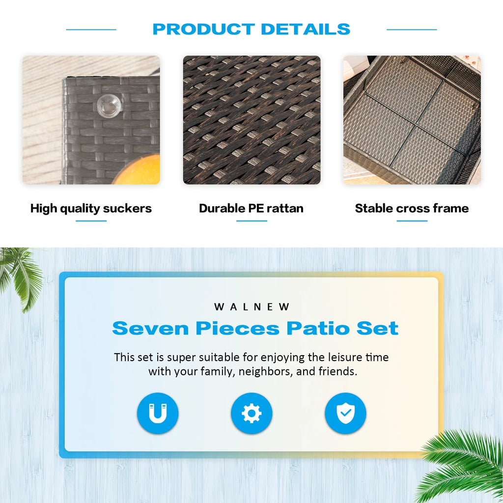 7 Pieces PE Rattan Patio Conversation Set S16071