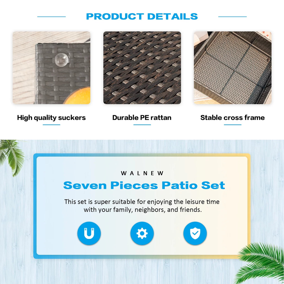 7 Pieces PE Rattan Patio Conversation Set S16071