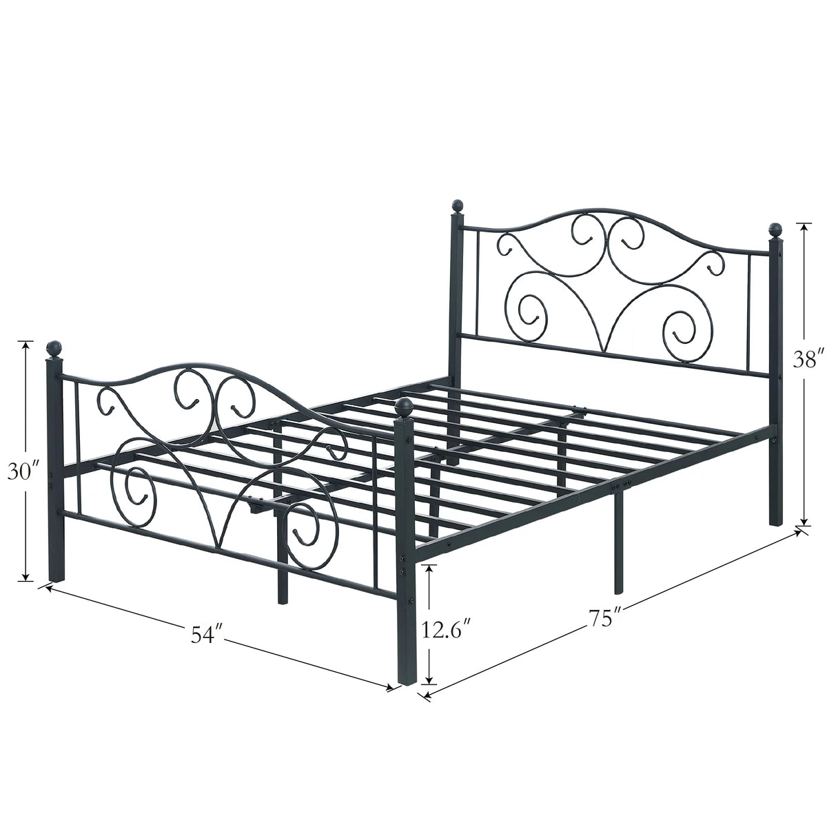 Metal Platform Bed Frame with Victorian Headboard and Footboard, Full Size, Black M718