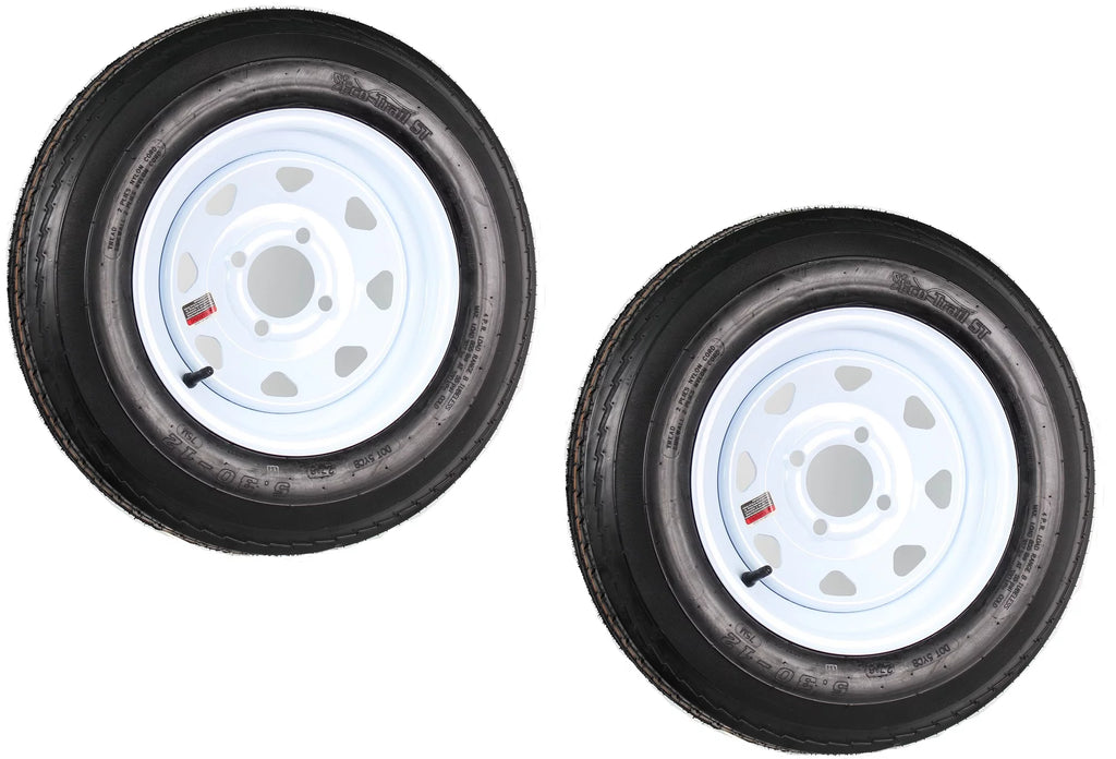 Two Trailer Tires On Rims 5.30-12 4 Lug White Spoke I446
