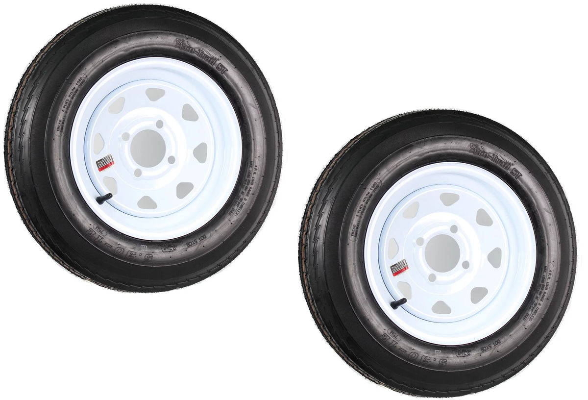 Two Trailer Tires On Rims 5.30-12 4 Lug White Spoke I446