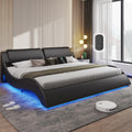 Queen Upholstered Led Bed Frame Faux PU Leather Black White T65042