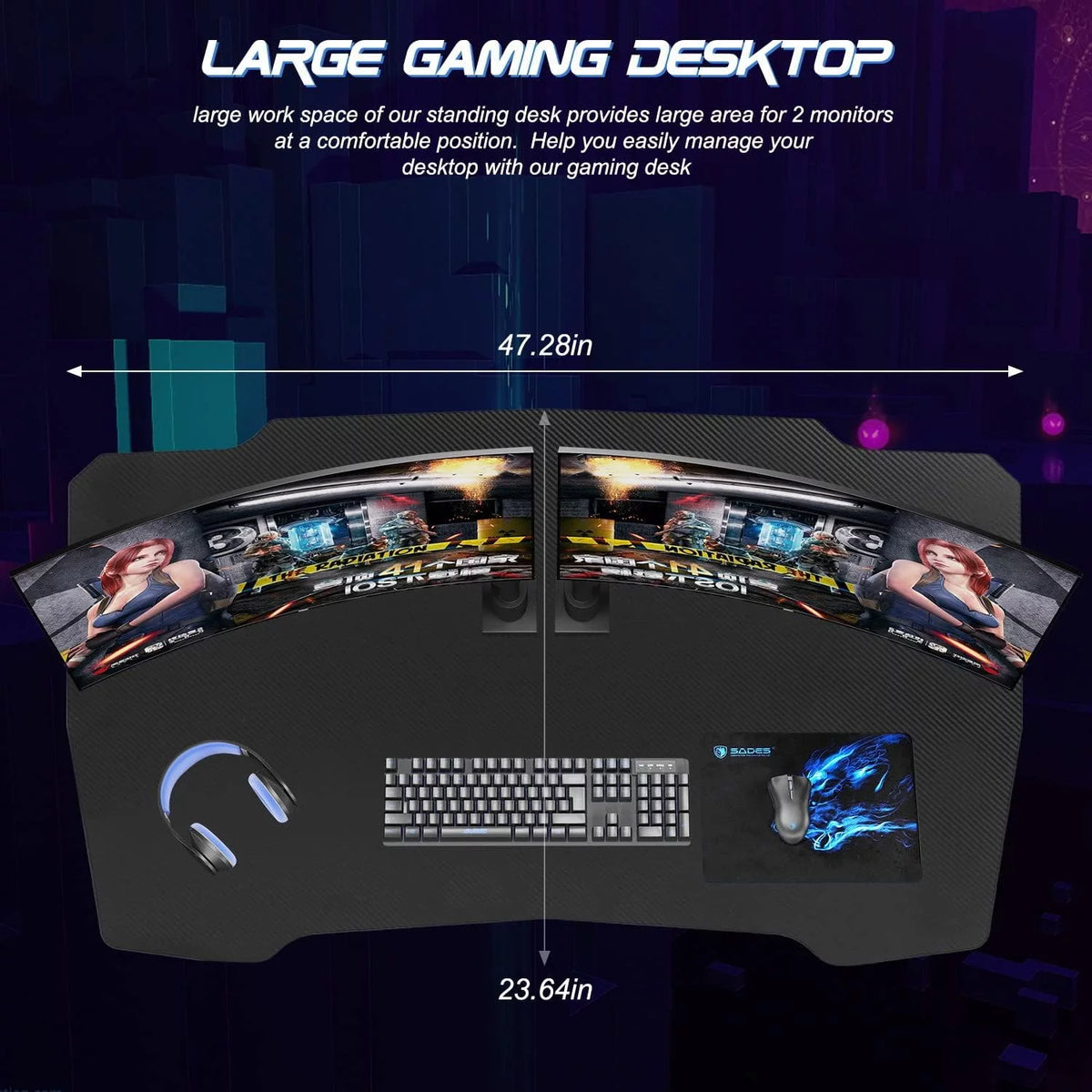 Blue 47 inch Z Shaped Gaming Desk C2318