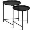 Set of 2 Natural Wood and Black Metal End Tables T156