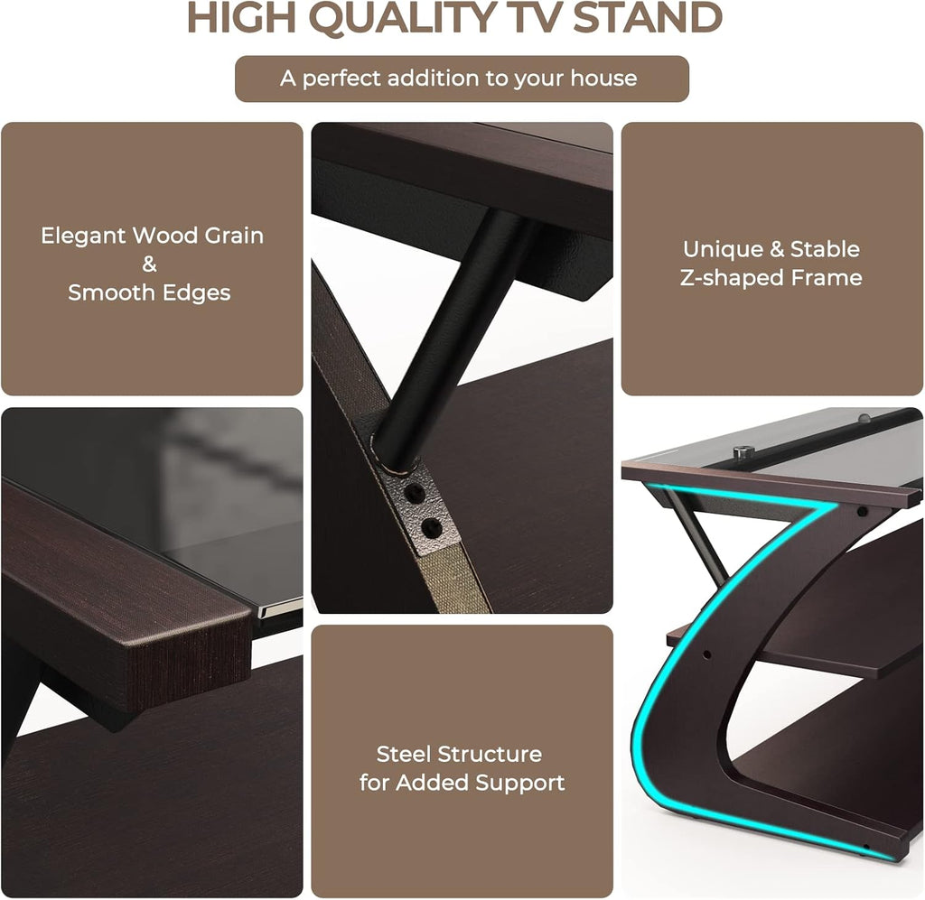 Dark Brown 3-Tier TV Stand with Glass Top Z73000