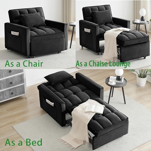White Velvet Convertible Chair Bed Sleeper 3 in 1 Single Sleeper Sofa M1095
