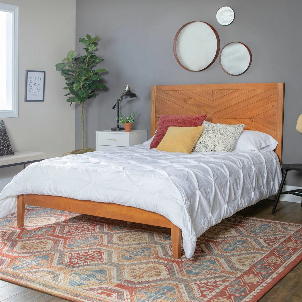 Queen Chevron Solid Wood Bed Frame Caramel D241787