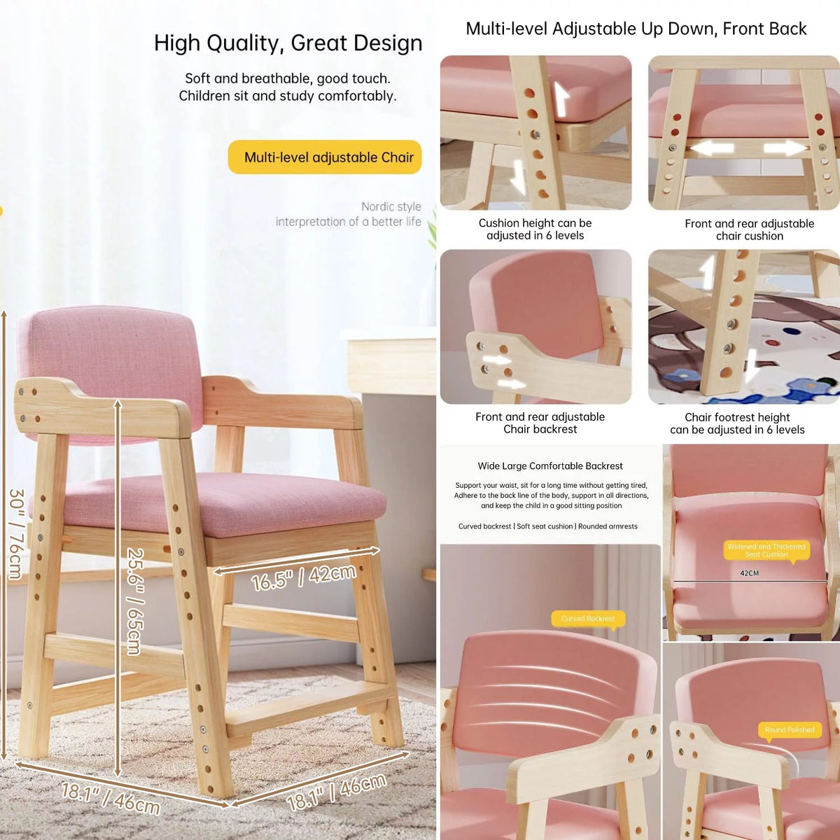 Pink Adjustable Height Kids Desk and Chair Set L4401