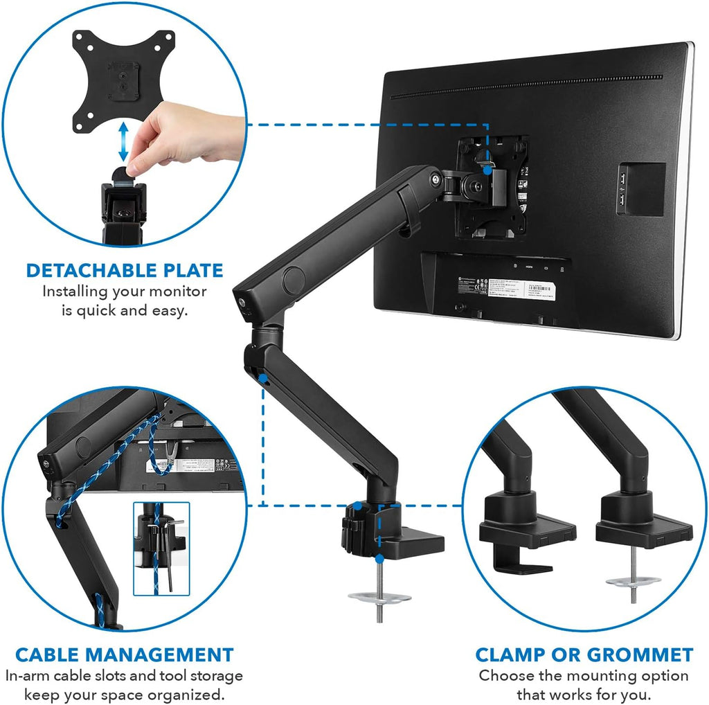 Single Monitor Arm Mount with C-Clamp and Grommet Bases J1790