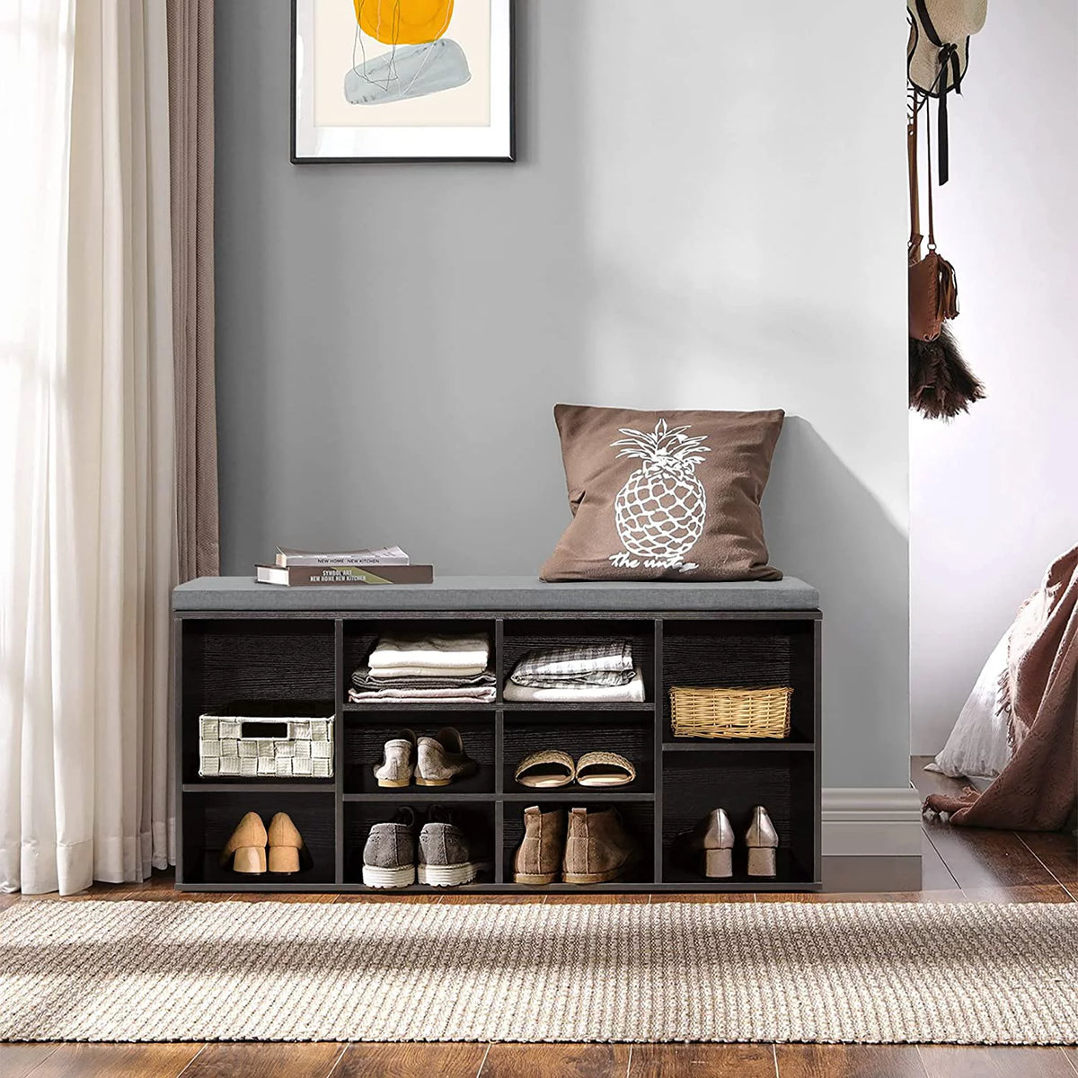 3 Tier Shoe Bench with Cushion Seat and Adjustable Shoe Rack R20361