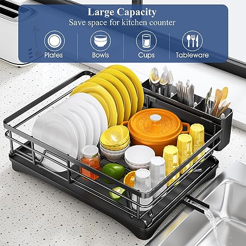 White Large Dish Rack with Drainboard and Utensil Holder M310