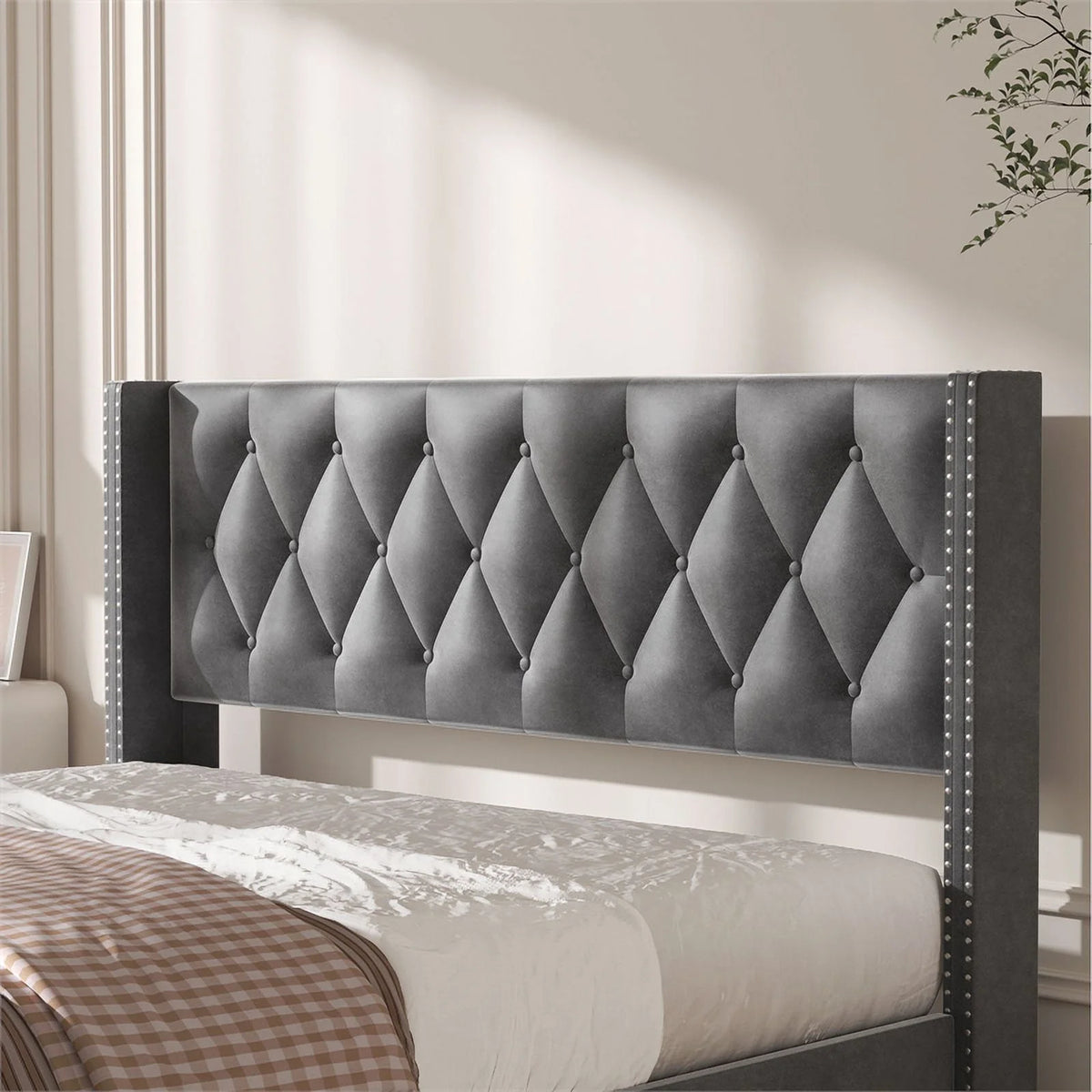 Velvet King Size Platform Bed O49342