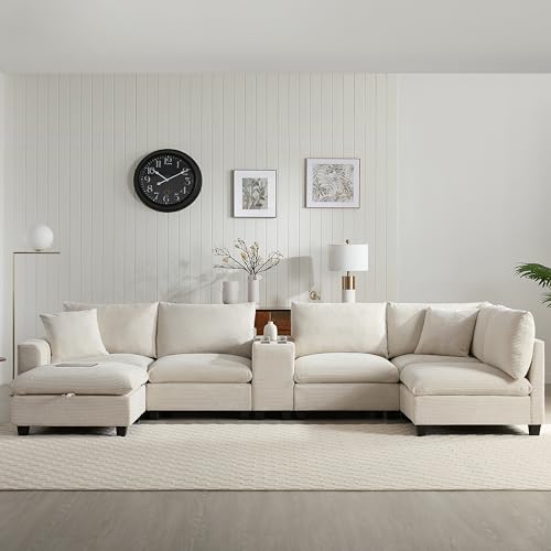 Oversized Modular Sectional Sofa with Storage Ottoman and Console, Gray S785079