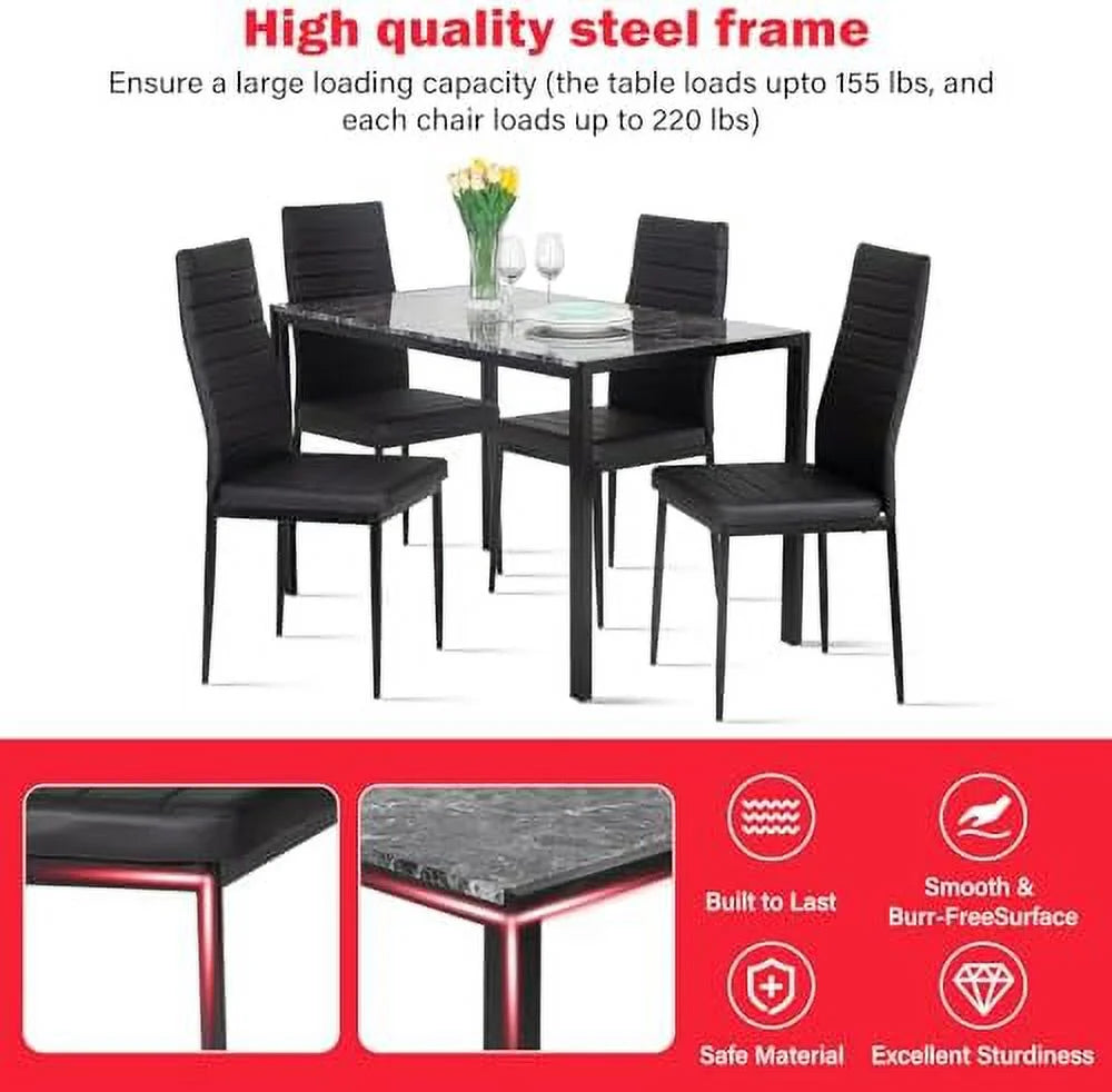 Dining Table and Chairs Set Marble Table top with 4 Chairs PU Leather P305563