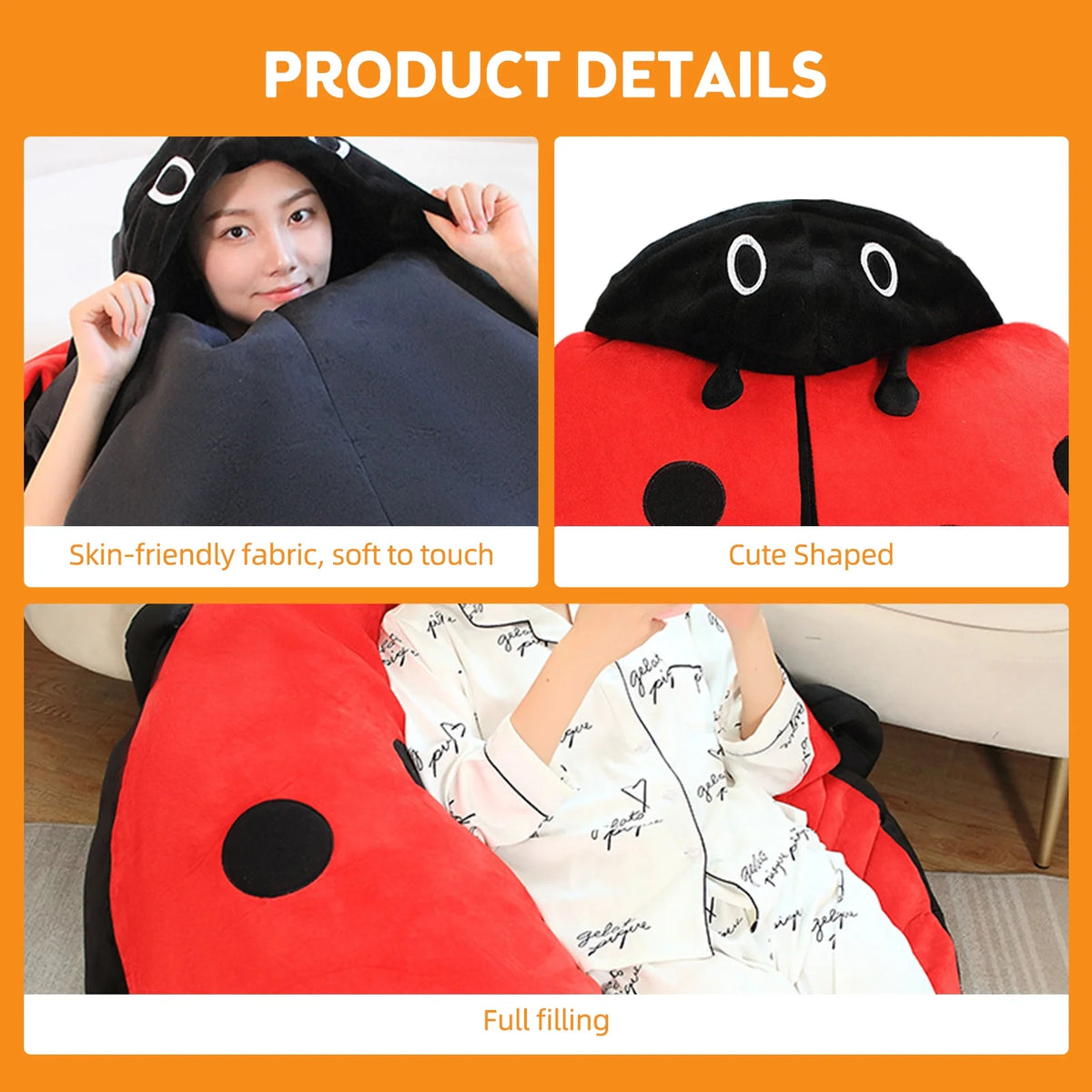 Wearable Ladybug Pillow, Plush Removable Oversized 60cm/23in E526013