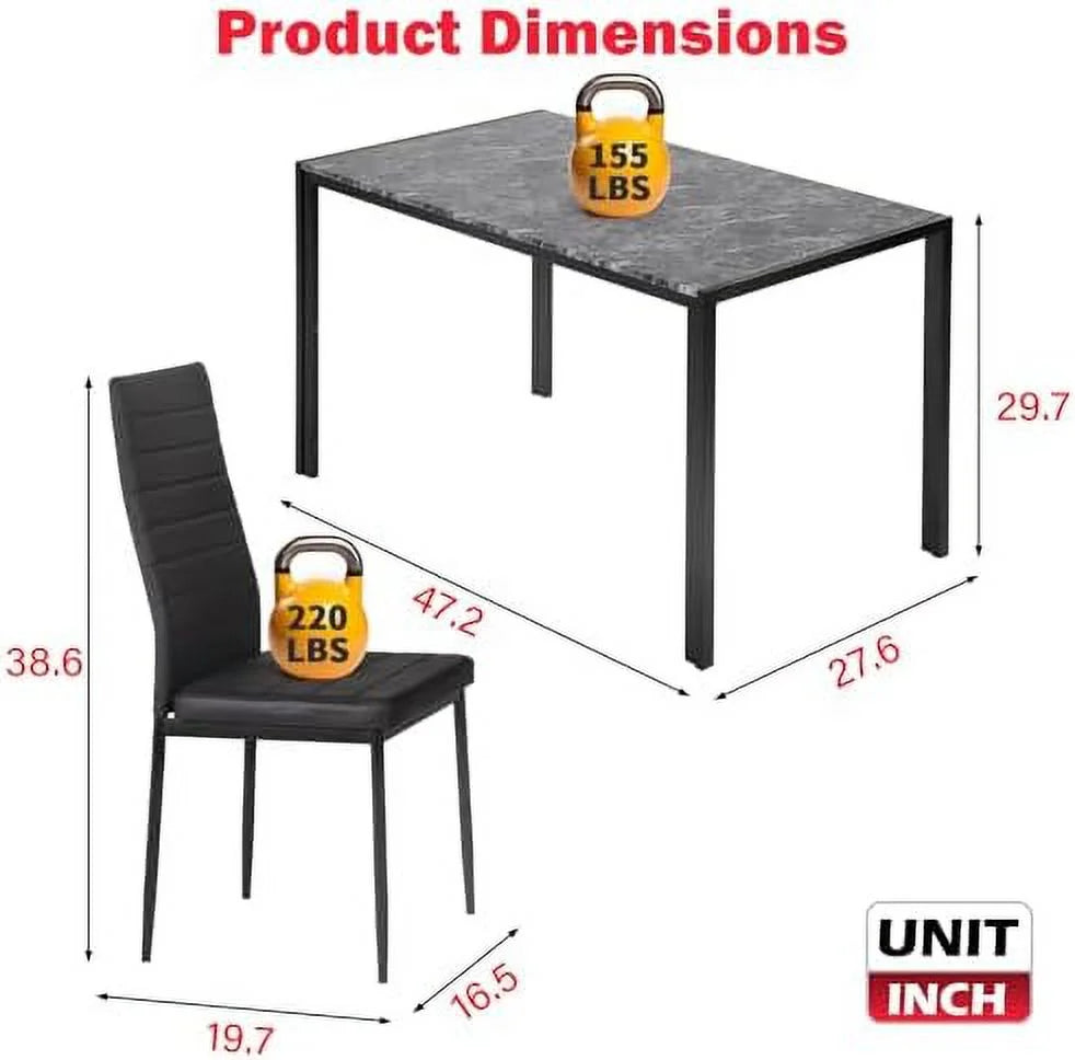 Dining Table and Chairs Set Marble Table top with 4 Chairs PU Leather P305563