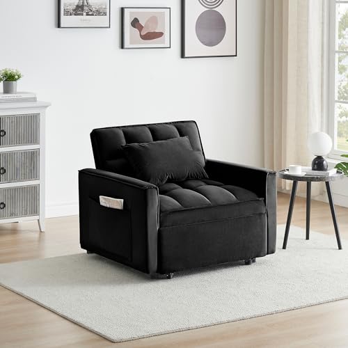 White Velvet Convertible Chair Bed Sleeper 3 in 1 Single Sleeper Sofa M1095