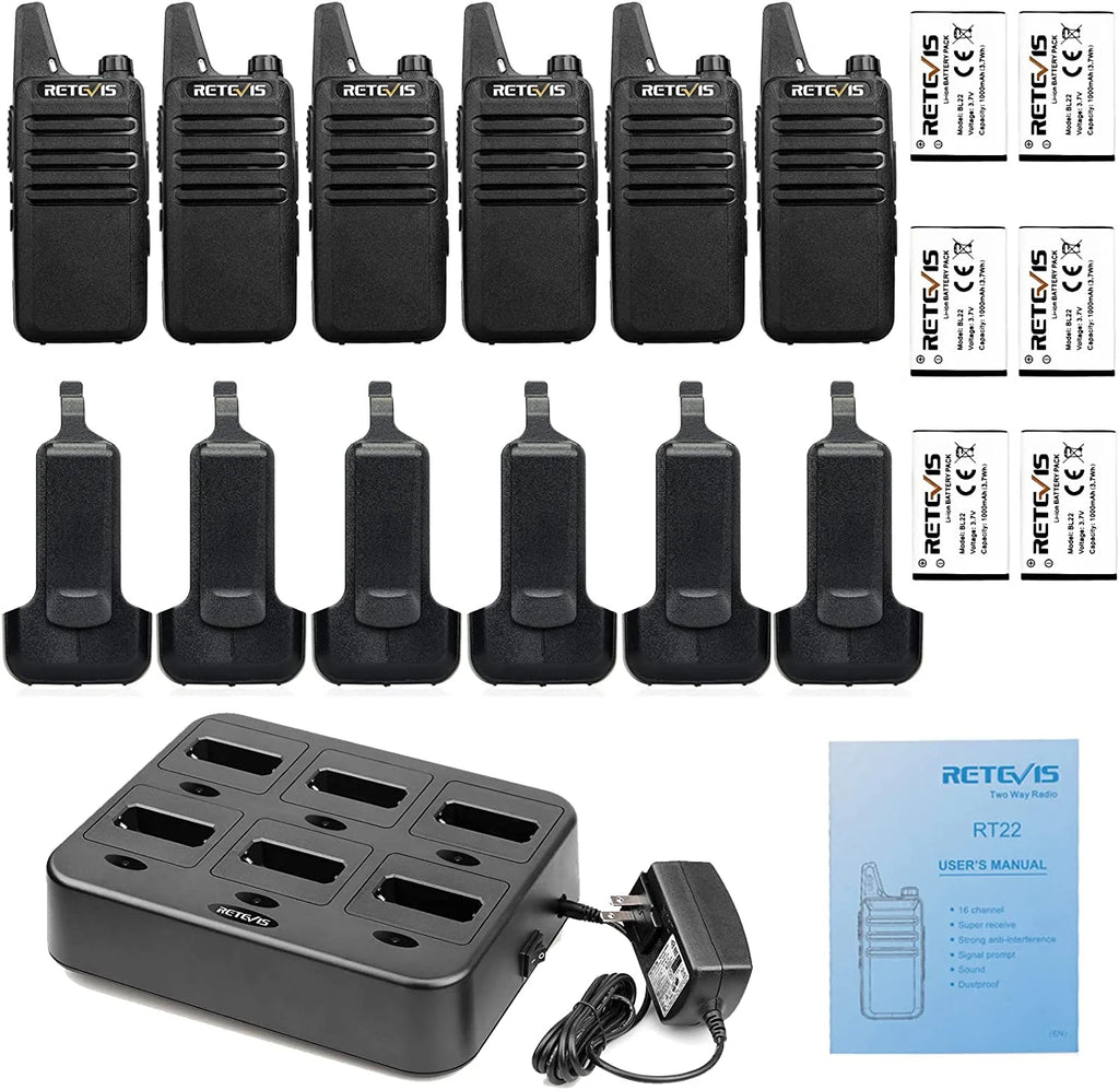 6 Pack Rechargeable Two Way Radios with Multi Gang Charger V753