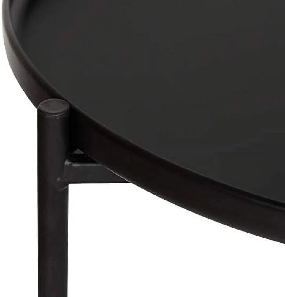 Set of 2 Natural Wood and Black Metal End Tables T156