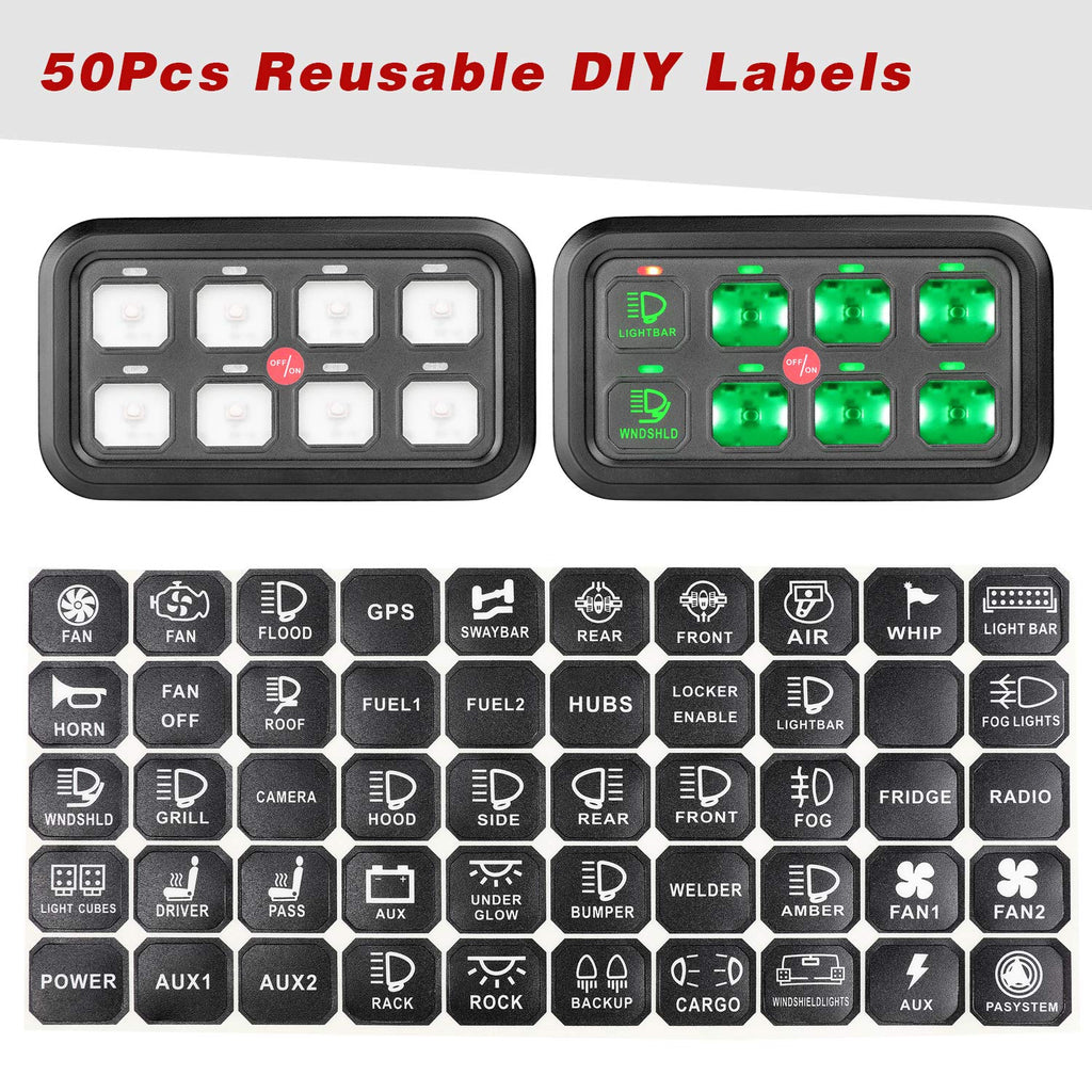8 Gang Switch Panel Kit with Harness and Label Stickers E8314