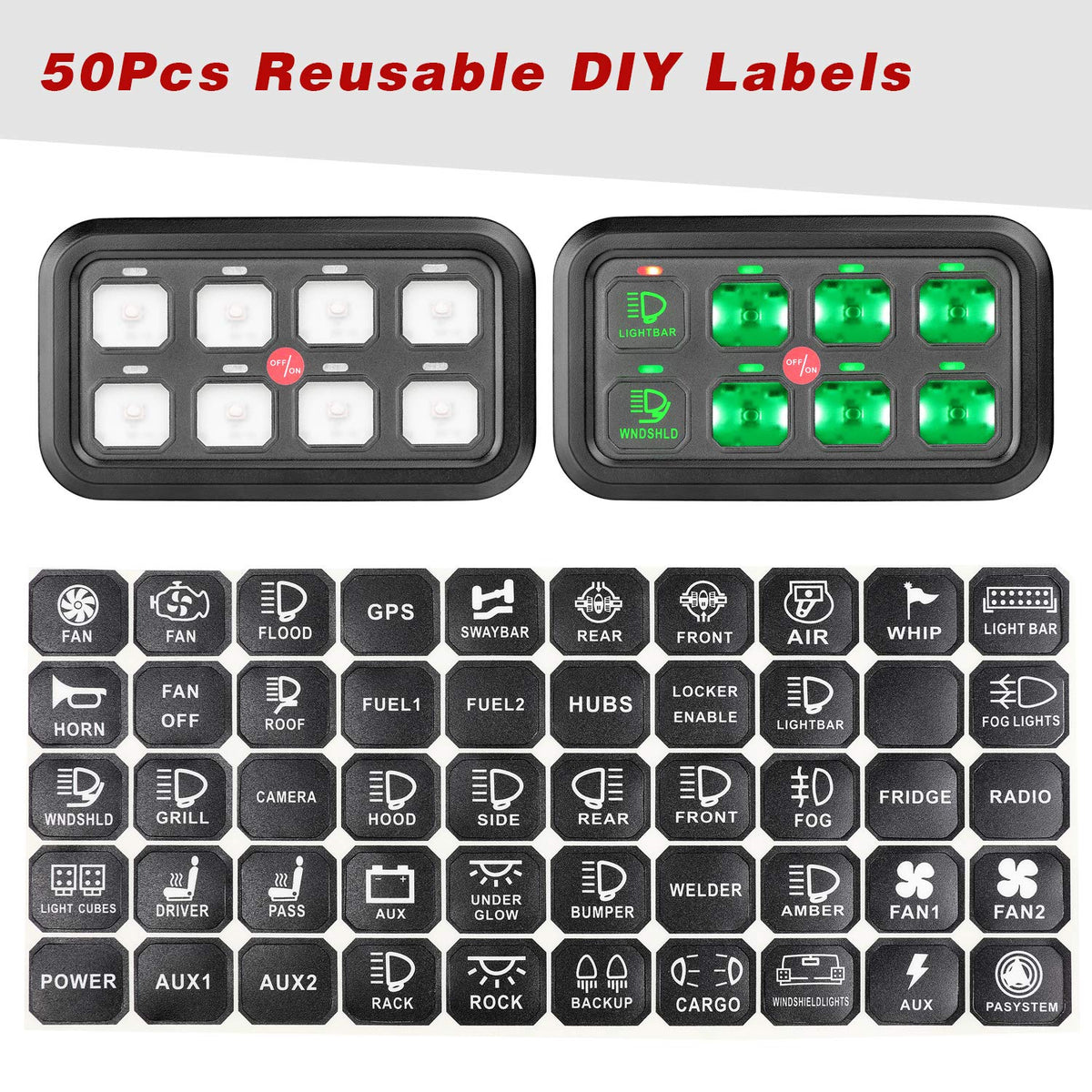 8 Gang Switch Panel Kit with Harness and Label Stickers E8314