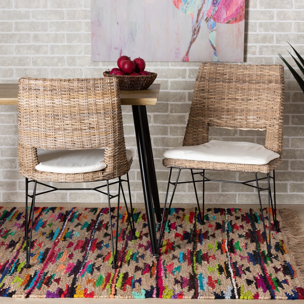 Grey Natural Rattan Metal Dining Chair 2-Piece Set J3990