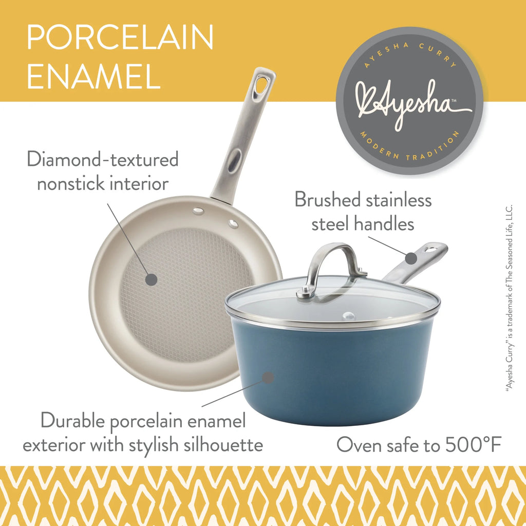 Porcelain Enamel Nonstick Covered Saucepan, 3 Quart, Twilight Teal L160524