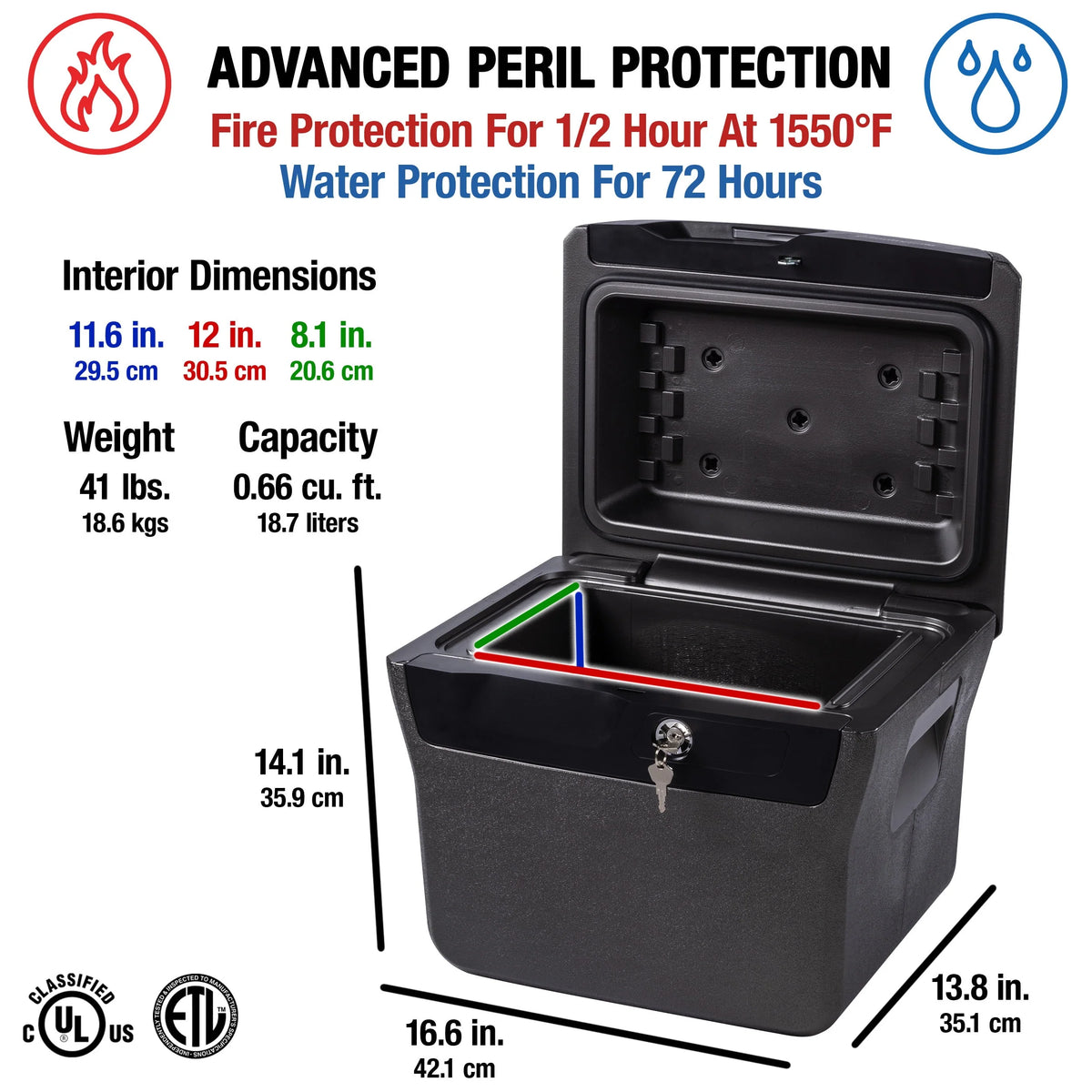 Fire-Resistant File Safe Box with Key Lock 0.66 Cu. ft. L360910
