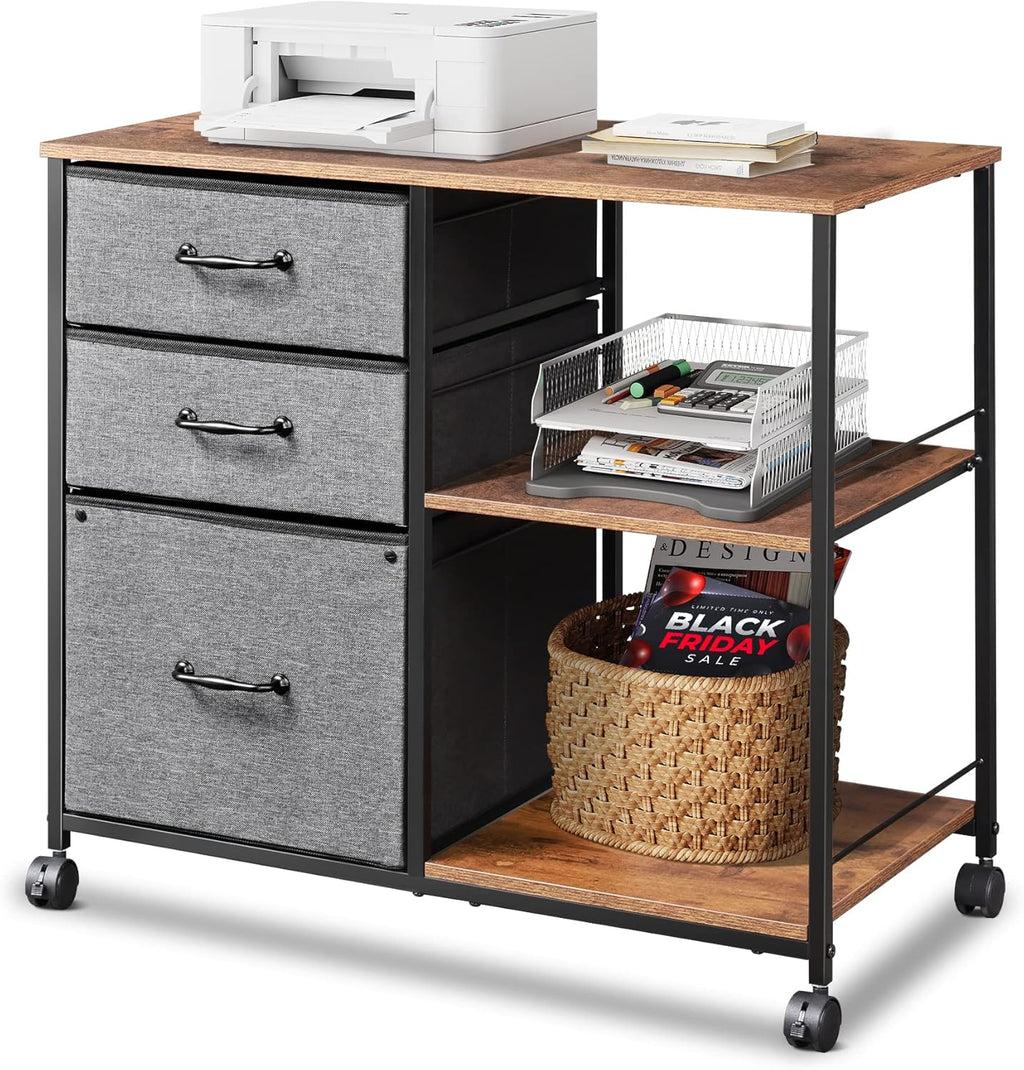 Black 3 Drawer Mobile File Cabinet with Open Storage Shelf Q352