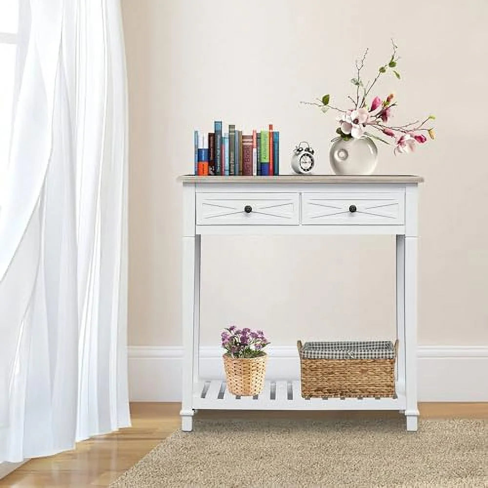 White 2 Drawer Console Table H558