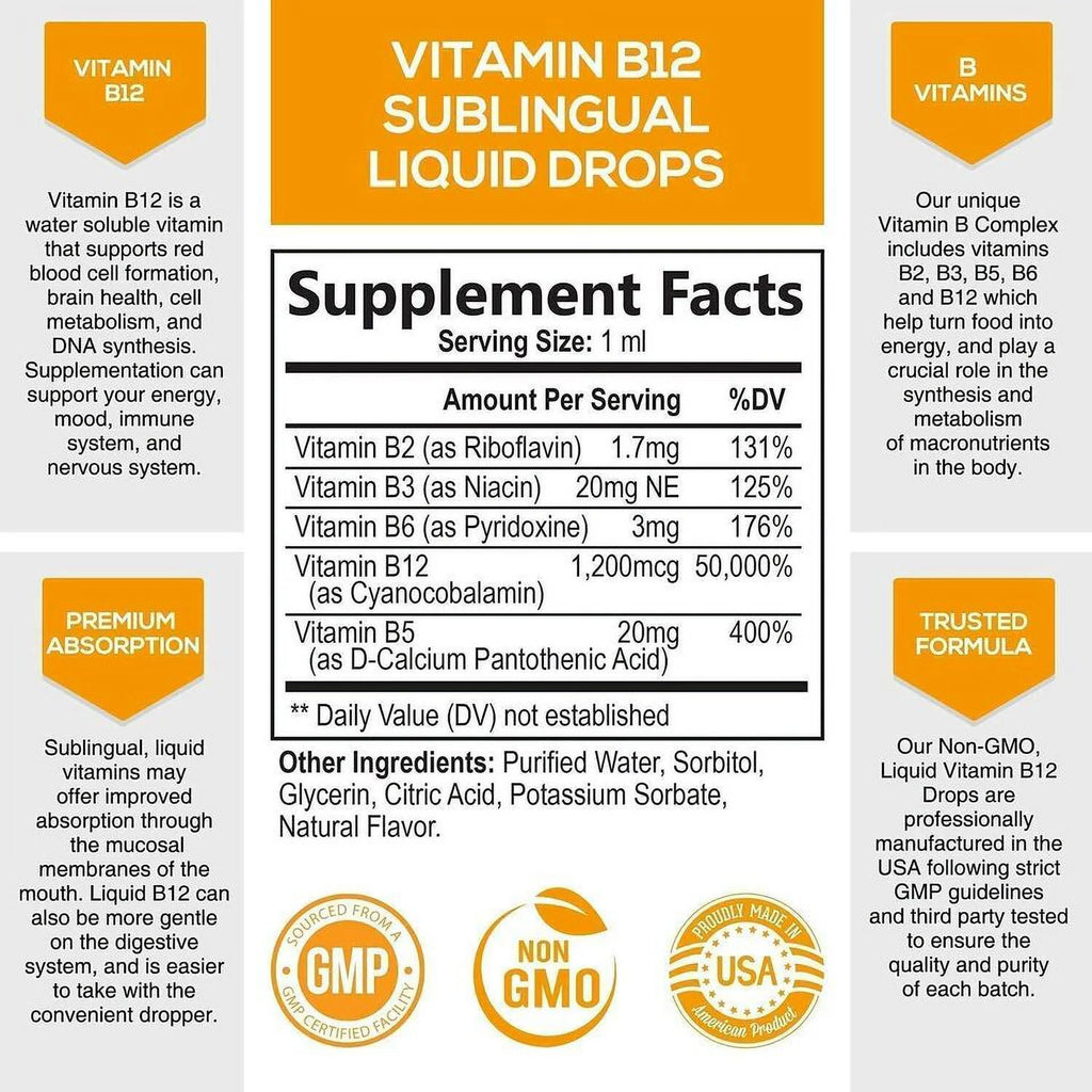 Vitamin B12 Sublingual Liquid Drops 1200mcg 2 OZ P807