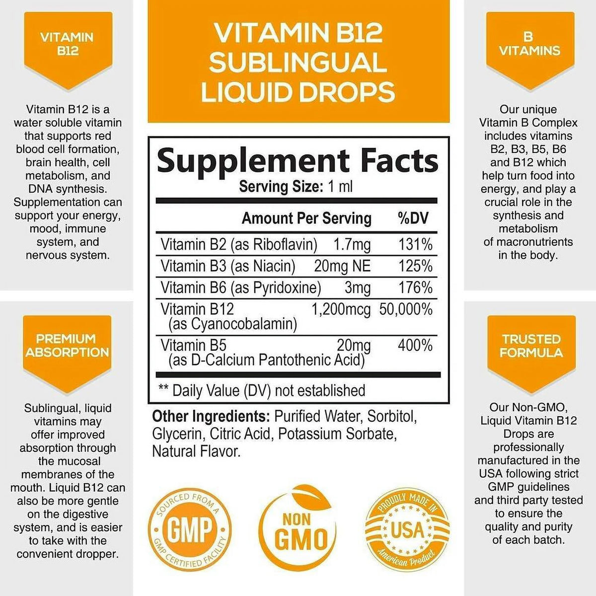Vitamin B12 Sublingual Liquid Drops 1200mcg 2 OZ P807