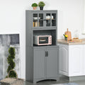 Grey Wooden Buffet and Hutch with Glass Framed Door O2873