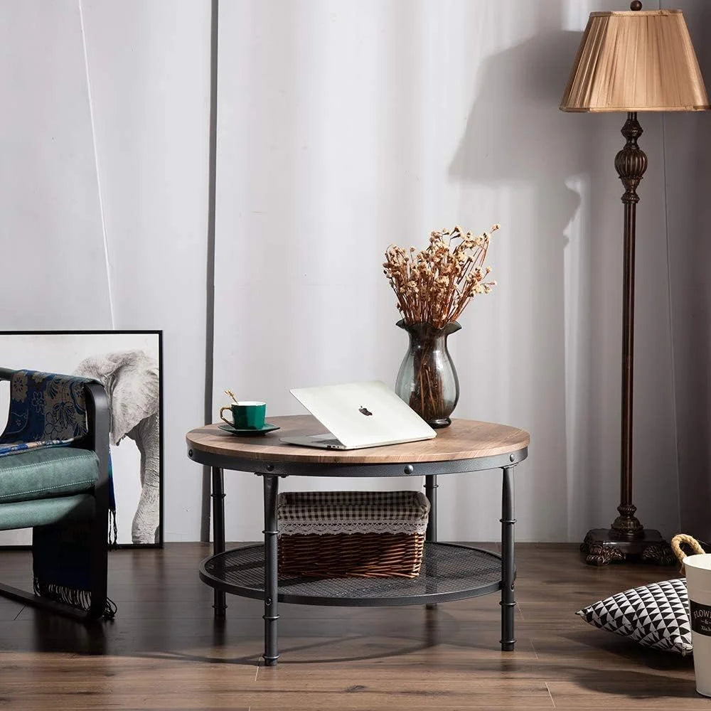 Round Coffee Table with Wooden Top & Metal Frame O11198