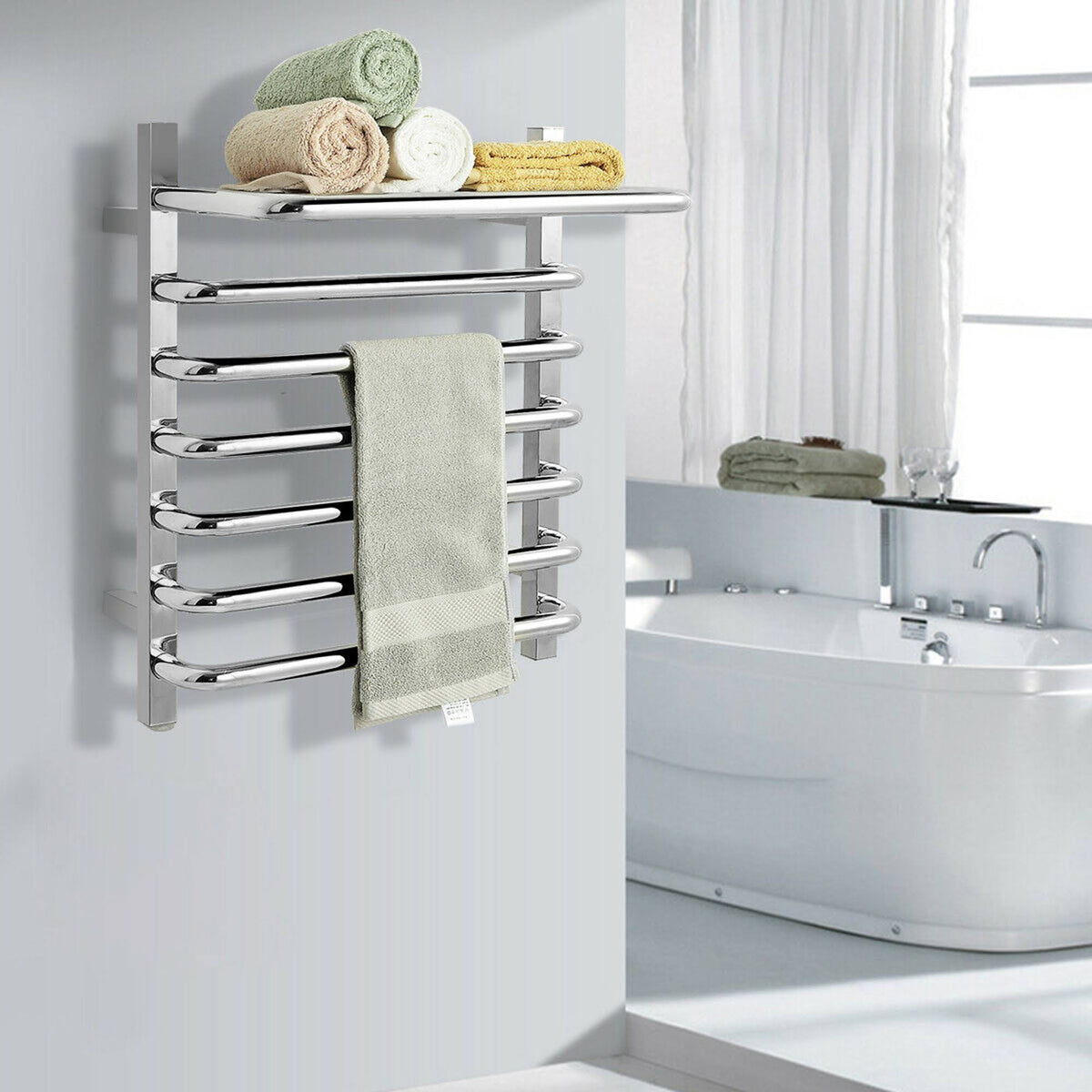Wall Mounted Towel Warmer Stainless Steel Towel Rack with Top Shelf K166