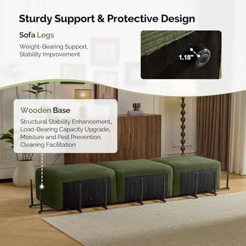 Convertible Corduroy L-Shaped Sectional Sofa with Ottoman K956670