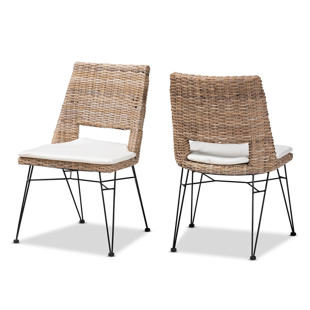 Grey Natural Rattan Metal Dining Chair 2-Piece Set J3990