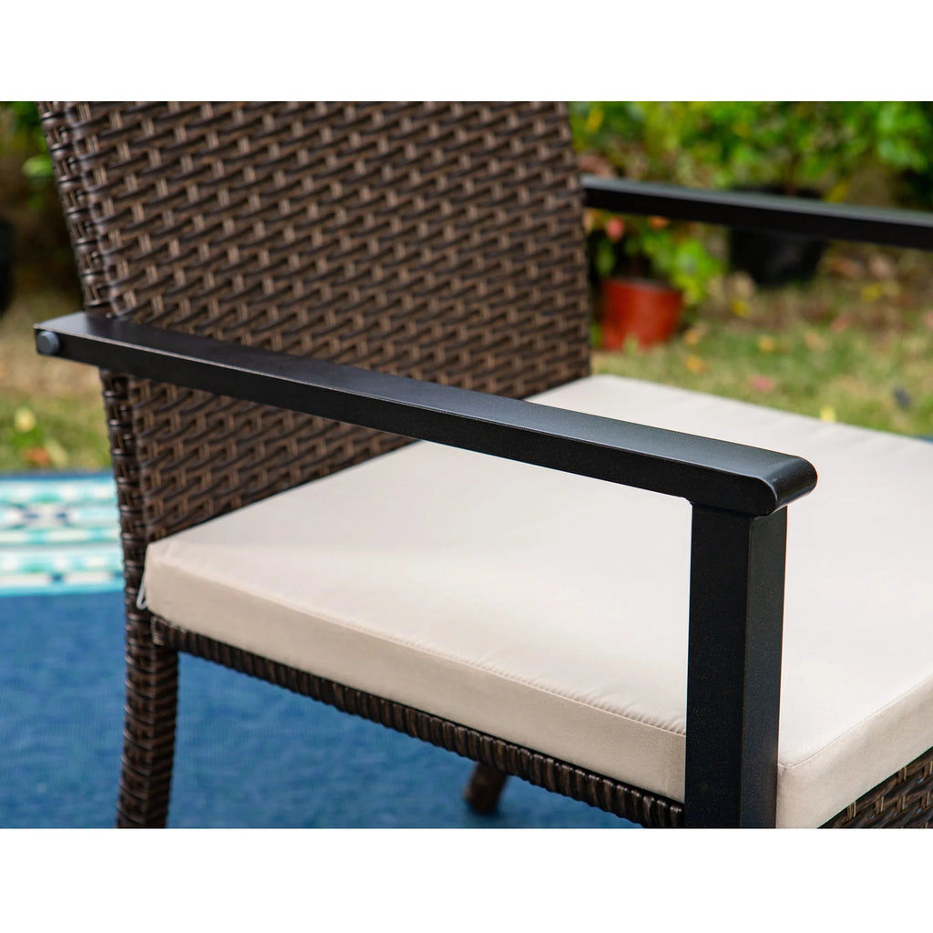 6-Piece Outdoor Dining Set with Acacia Wood Table, Bench and Wicker Chairs with Cushions C7012