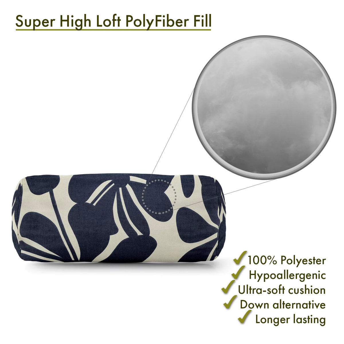 Navy Round Bolster Decorative Throw Pillow M179