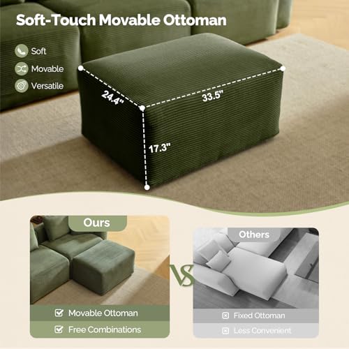 Convertible Corduroy L-Shaped Sectional Sofa with Ottoman K956670