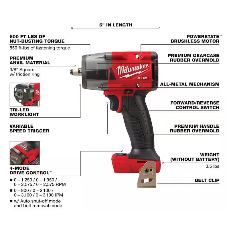 18V Brushless Cordless 1/2 in. Impact Wrench with Friction Ring W2724