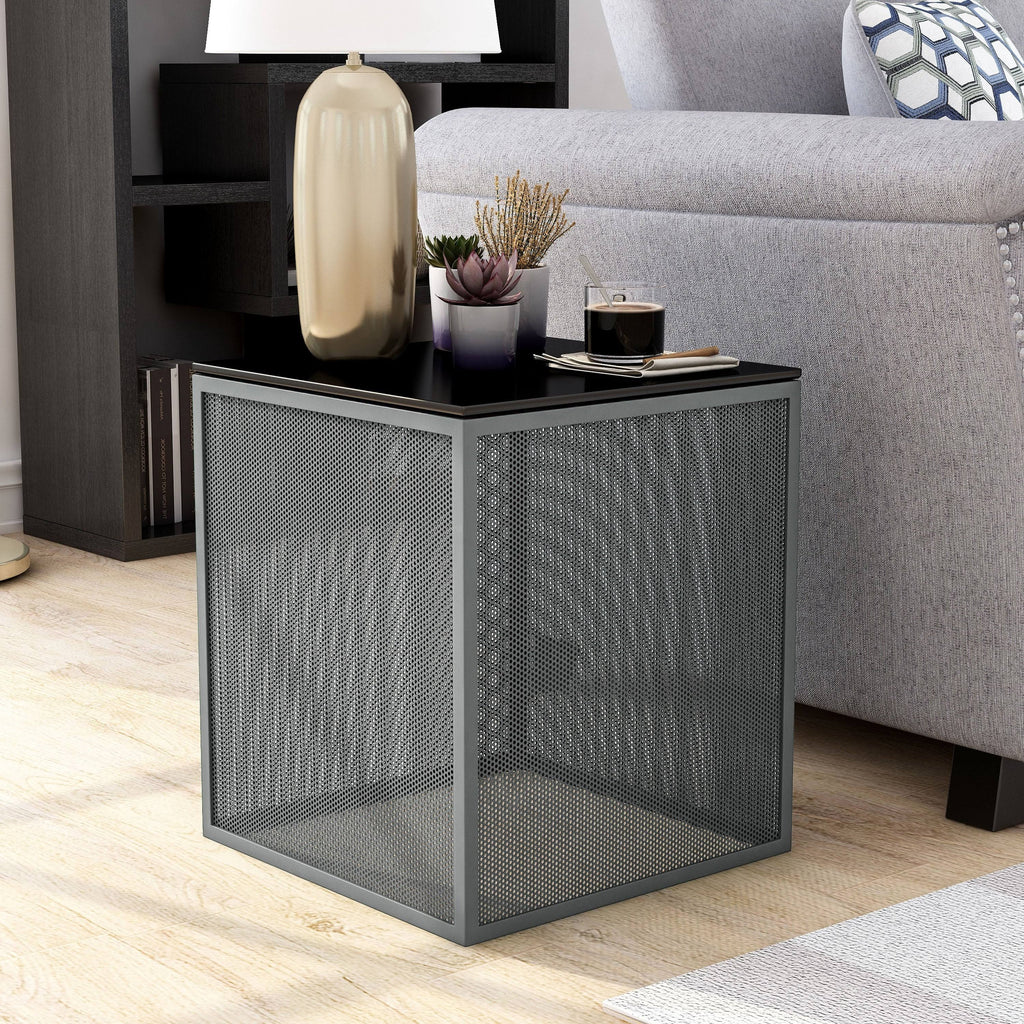 White Glass Top Side Table D51442