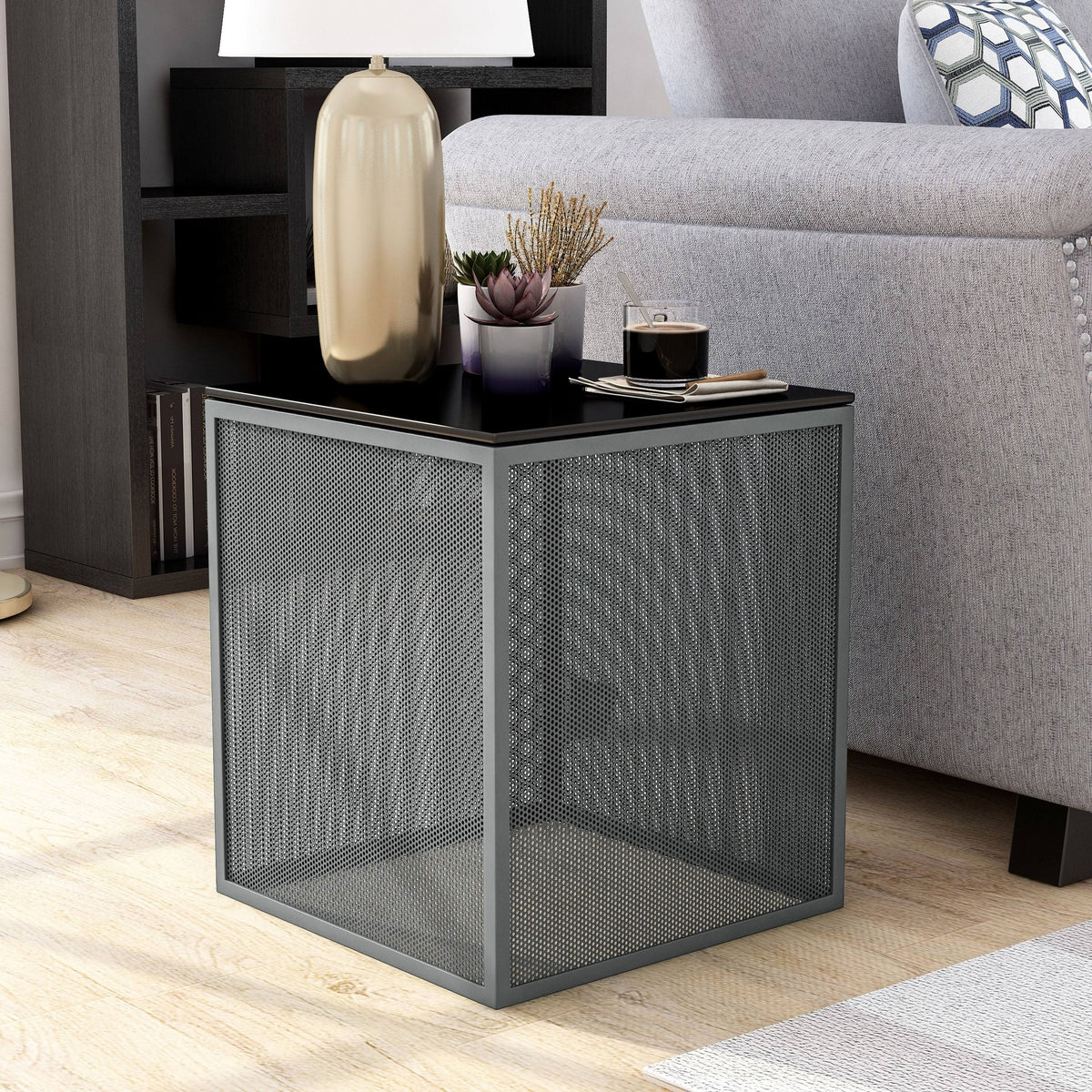 White Glass Top Side Table D51442