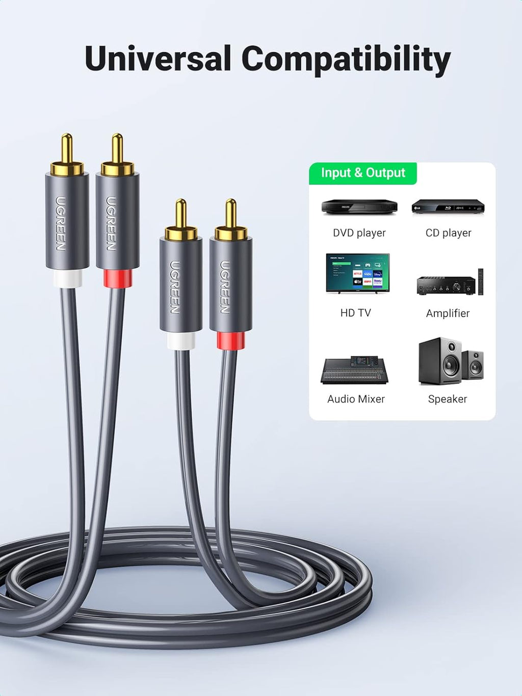 2RCA Male to 2RCA Male Stereo Audio Cable Gold Plated Dual Shielded, 6FT W33579
