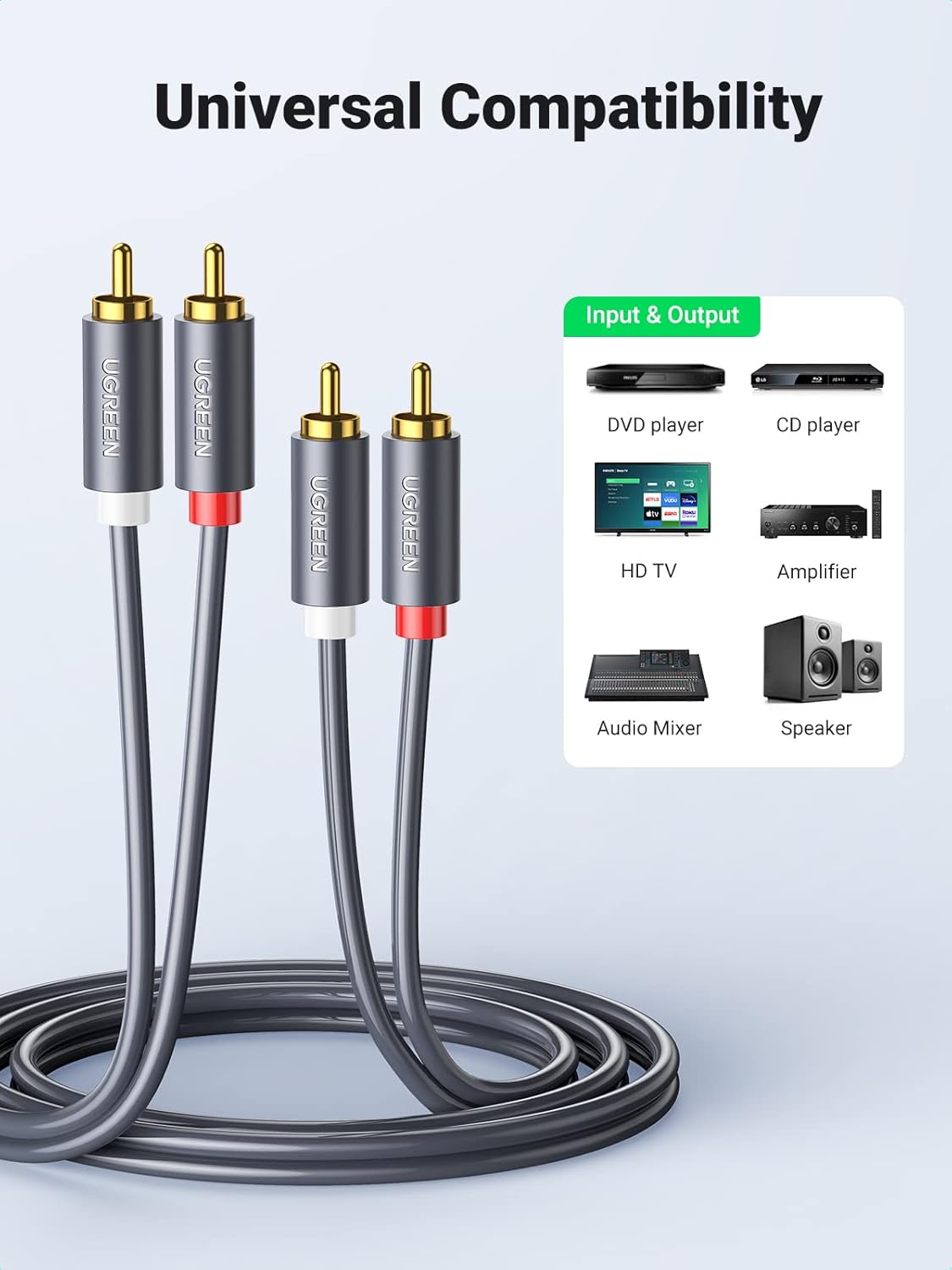 2RCA Male to 2RCA Male Stereo Audio Cable Gold Plated Dual Shielded, 6FT W33579