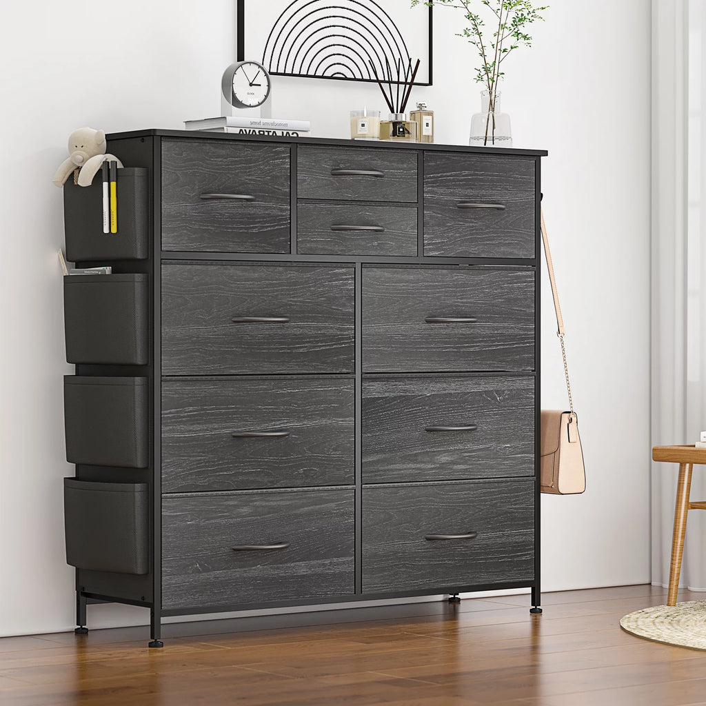 Brown 10 Drawer Dresser with Steel Frame and Wood Top F219036