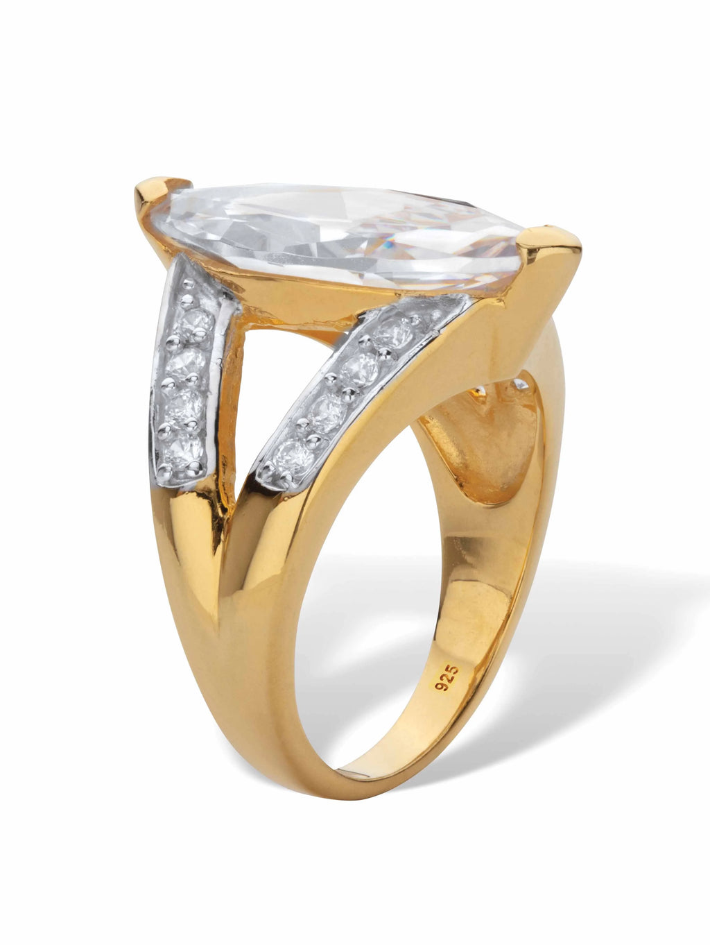 18K Yellow Gold Plated Sterling Silver Cubic Zirconia Engagement Ring U799308